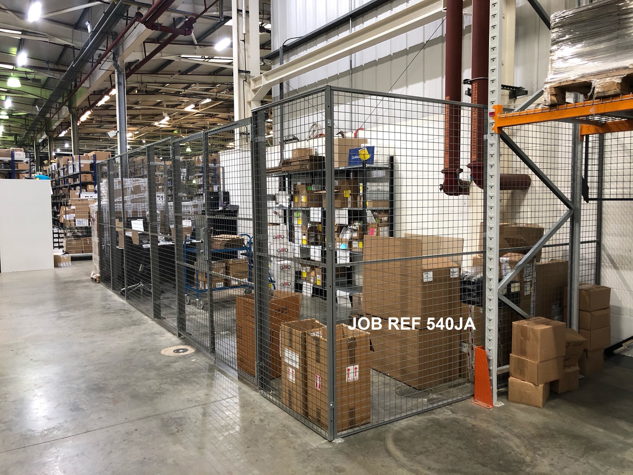 Secure storage quarantine area installed at a facility of an aerospace part distributor.